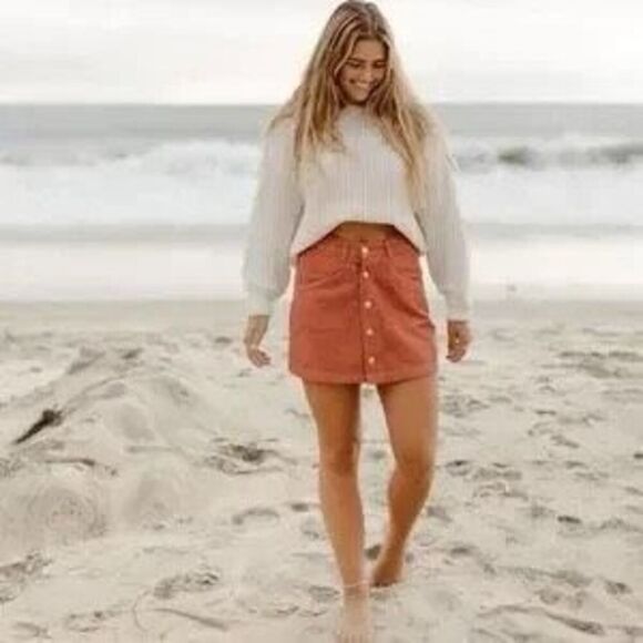 NWT Free People Ray Cord Corduroy Button Down Cotton Mini Skirt Size 12 Myrrh - Picture 2 of 9